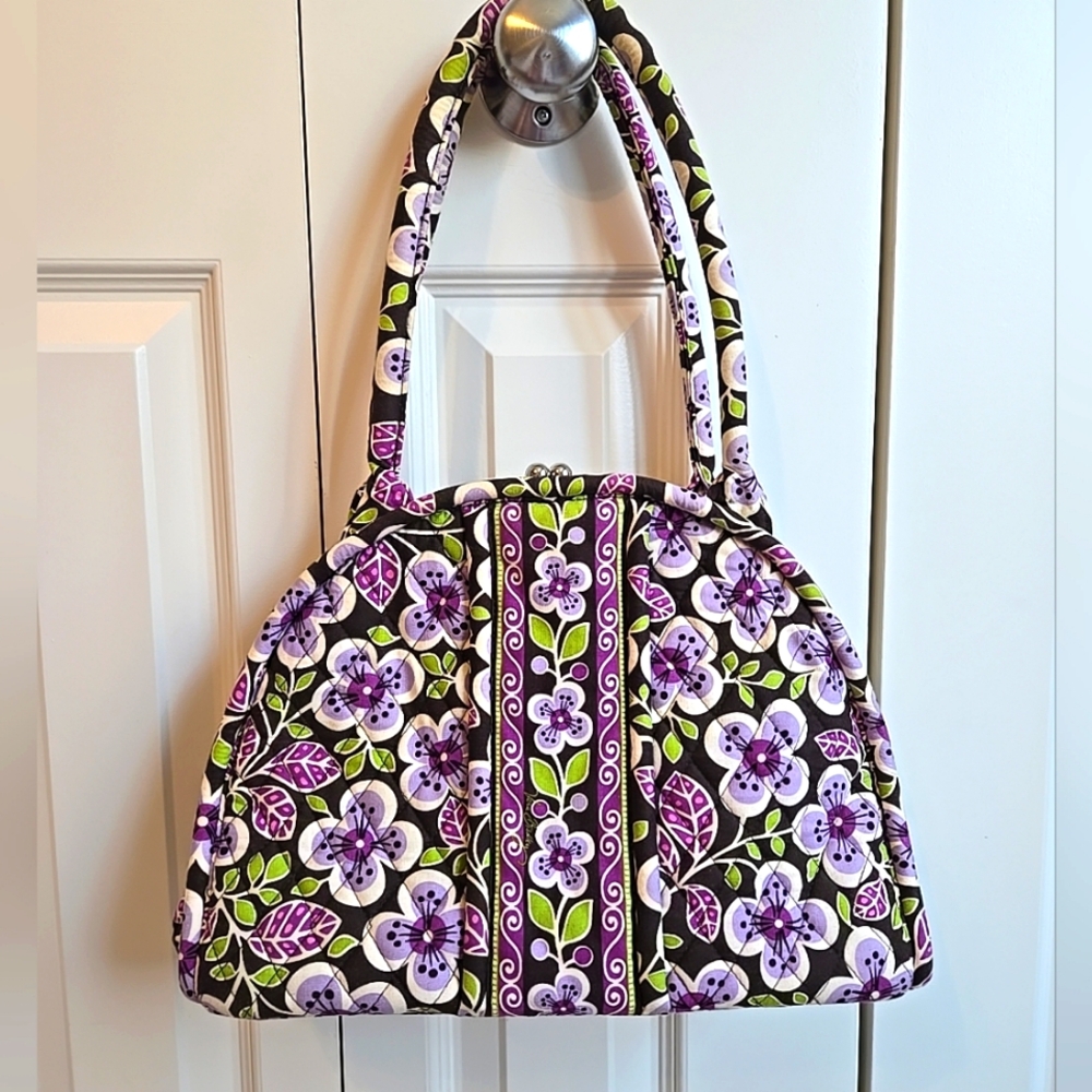 Vera Bradley Eloise Quilted Dome Purse Kiss Lock Plum Petals With Coin Purse